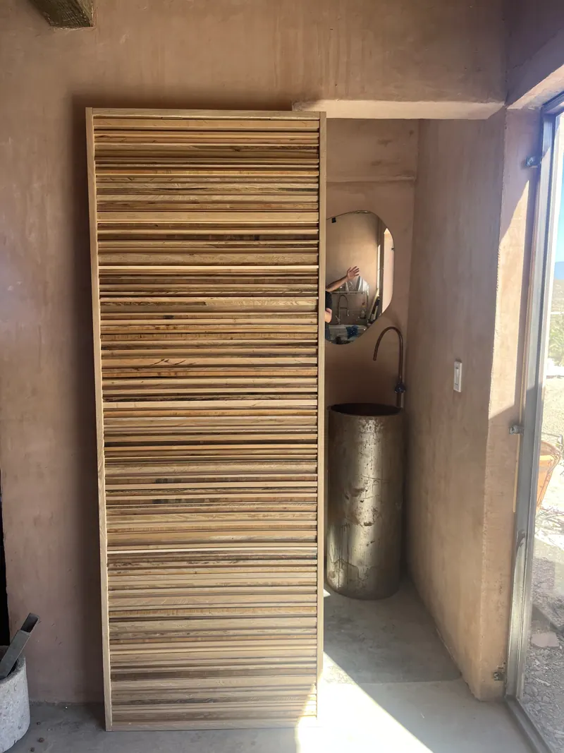Slatted wood sliding door